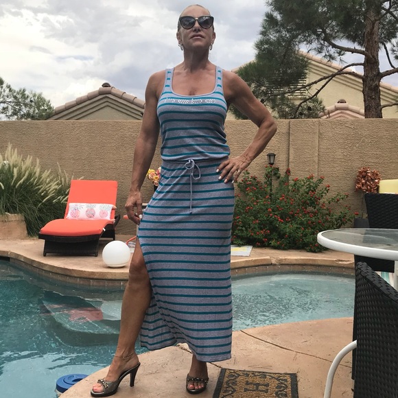 bebe Dresses & Skirts - Bebe Striped Racerback Logo dress